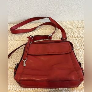 Vintage Fossil Reddish-Orange Smooth Leather Crossbody Bag